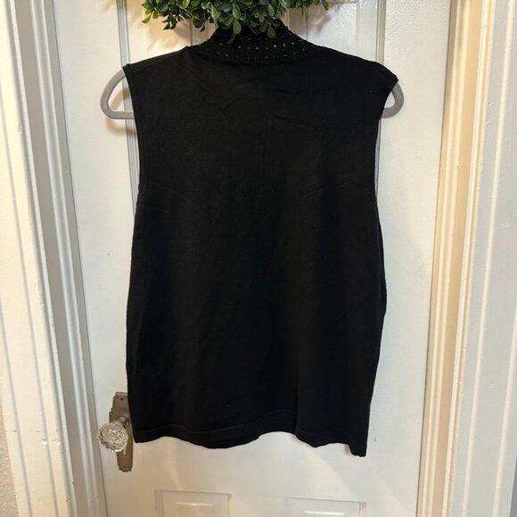 Cable and Gauge Sleeveless Black Mock Turtle Neck with Rhinestone to Mid Abdomen - Picture 4 of 4